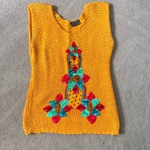 Vintage Bright Yellow Knit Embellished Sweater size M